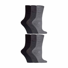 (4-8, Grey) Gentle Grip - 6 Pack Ladies Non Elastic Soft Top Cotton Diabetic Socks