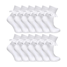 (6-12 Months, Weiß) Sock Snob - 12er Pack Mädchen Weiß Socken mit Rüschen | Baumwolle Schule Socken | Sock Snob