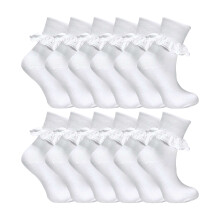 (4-6 Jahre, Weiß) Sock Snob - 12er Pack Mädchen Weiß Socken mit Rüschen | Baumwolle Schule Socken | Sock Snob