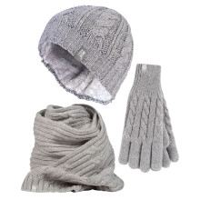 (M/L, Hellgrau) Heat Holders - Heat Holders - Damen Thermo Stricken Mutze Schal Handschuhe Set für Winter