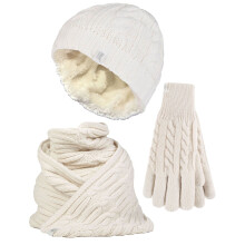 (M/L, Creme) Heat Holders - Heat Holders - Damen Thermo Stricken Mutze Schal Handschuhe Set für Winter