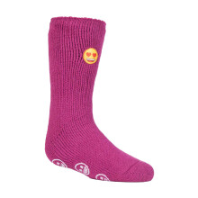 (9-12 UK, Emoji Heart Face) Heat Holders - Childrens Character Themed Non Slip 2.3 Tog Thermal Slipper Socks