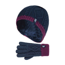 (7-10 Years, NP2P13) Heat Holders - Heat Holders - Mädchen Gestrickt Fleece Bommel Wintermütze und Handschuhe Set
