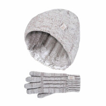 (7-10 Years, CO5P14) Heat Holders - Kids Girls Cable Knitted Warm Fleece Lined Winter Hat & Gloves Set