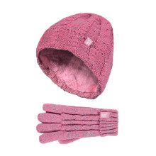 (7-10 Years, CS4P14) Heat Holders - Heat Holders - Mädchen Gestrickt Fleece Bommel Wintermütze und Handschuhe Set