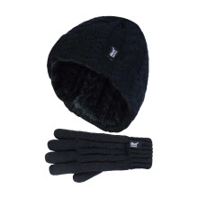 (7-10 Years, BS3P14) Heat Holders - Heat Holders - Mädchen Gestrickt Fleece Bommel Wintermütze und Handschuhe Set