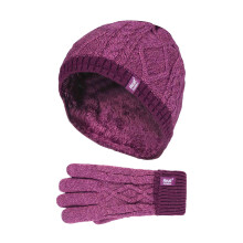 (7-10 Years, PP1P13) Heat Holders - Heat Holders - Mädchen Gestrickt Fleece Bommel Wintermütze und Handschuhe Set