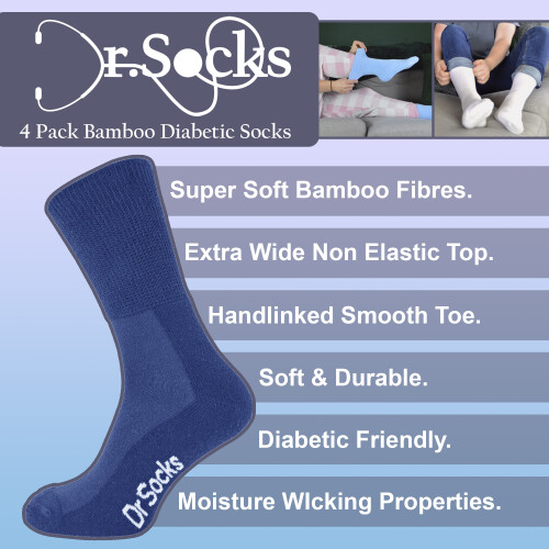 (9-11, Black) Dr.Socks - 4 Pack Extra Wide Non Elastic Bamboo Diabetic Socks 2