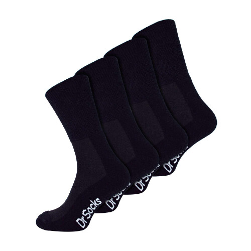 (12-14, Black) Dr.Socks - 4 Pack Extra Wide Non Elastic Bamboo Diabetic Socks
