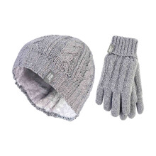 (M/L, Hellgrau) Heat Holders - Heat Holders - Winter Mütze und Handschuhe Set Damen | Gestrickt und Warm
