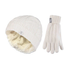 (S/M, Creme) Heat Holders - Heat Holders - Winter Mütze und Handschuhe Set Damen | Gestrickt und Warm