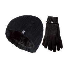 (M/L, Schwarz) Heat Holders - Heat Holders - Winter Mütze und Handschuhe Set Damen | Gestrickt und Warm