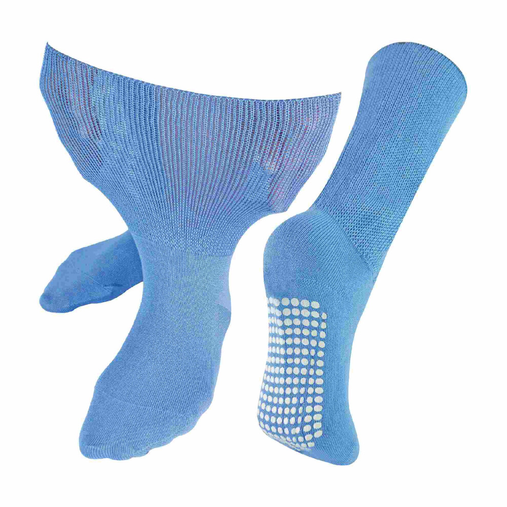 Wackysox Blue (4-7, ) Dr.socks - 1 Pack Extra Wide Bamboo Oedema Socks With Grips