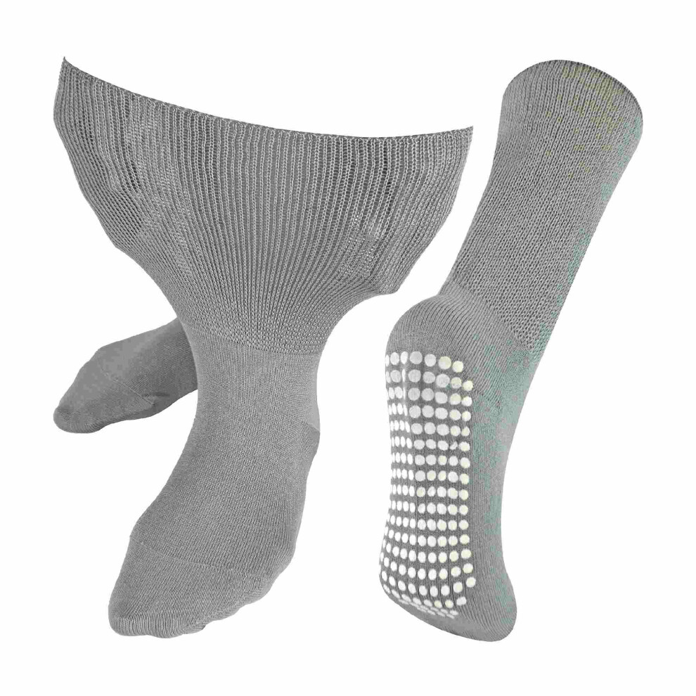 Wackysox Grey (12-14, ) Dr.socks - 1 Pack Extra Wide Bamboo Oedema Socks With Grips