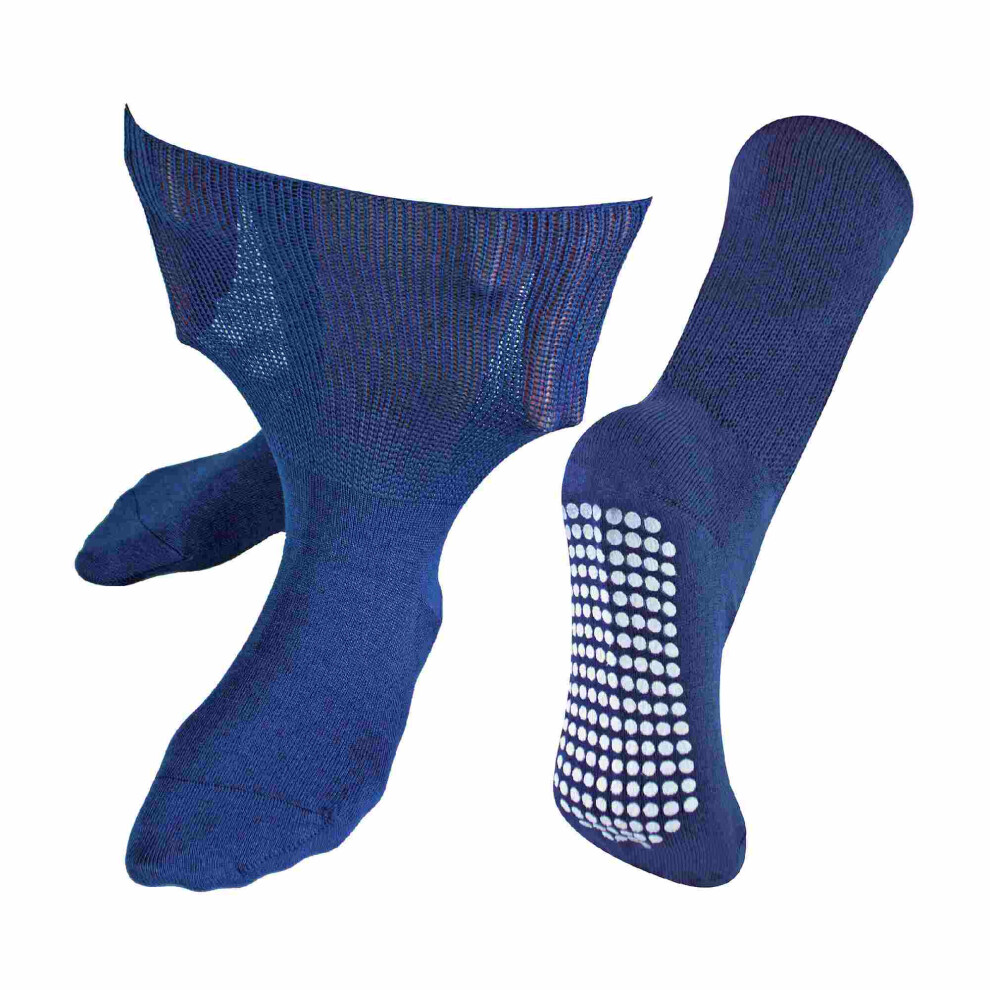 Wackysox (12-14, Navy) Dr.socks - 1 Pack Extra Wide Bamboo Oedema Socks With Grips