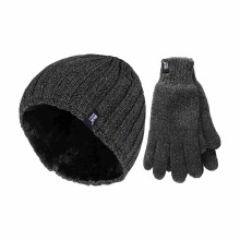 (M/L, Grau) Heat Holders - Heat Holders - Herren Fleece Gefüttert Thermomütze und Handschuh Set für Winter