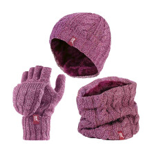 (One Size, Rose) Heat Holders - Heat Holders - Thermo Winter Fleecemütze Nackenwärmer und Konverter Handschuhen