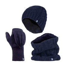 (One Size, Marine) Heat Holders - Heat Holders - Thermo Winter Fleecemütze Nackenwärmer und Konverter Handschuhen