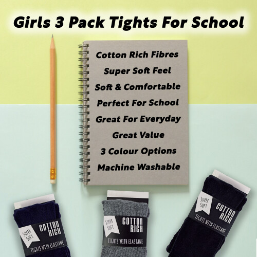 Sock Snob - 3er Pack Mädchen Baumwolle Blickdichte Strumpfhose für Schule | Sock Snob 2