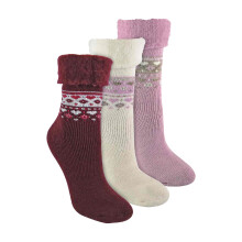 (04-Aug, Tiefes Fuchsia / Rosa / Creme) Sock Snob - 3er Pack Damen Bettsocken Wolle für Winter | Vintage Flauschige Kuschelsocken