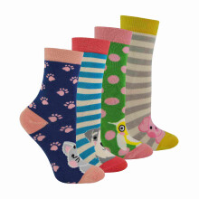(4-6 Jahre, Sortiert) Miss Sparrow - 4er Pack Mädchen Lustig Bambus Tiersocken Bunt in Geschenkbox | Miss Sparrow