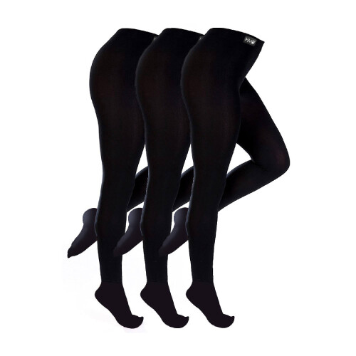(Small, Schwarz) THMO - THMO - 3er Pack Damen Thermostrumpfhose | Weiche Plüschstrümpfe mit Fleecefutter
