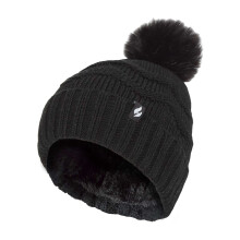 (One Size, Schwarz) Heat Holders - Heat Holders - Winter Mütze mit Fleecefutter Damen | Warm Bommelmütze Zickzack