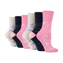 (04-Aug, Meeresboden) Gentle Grip - 6 Paar Damen Ohne Gummi Gemusterte Socken