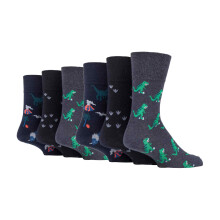 (06-Nov, Dinosaurier) Gentle Grip - 6 Paar Herren Ohne Gummi Gemusterte Socken