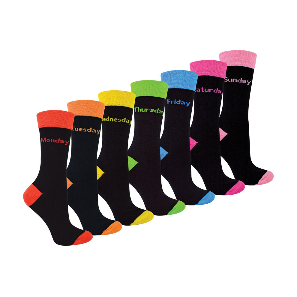 Sock Snob - 7 Pack Ladies Days Of The Week Socks | Black Novelty Dress Socks