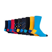 (6-11, Colourburst Mix 1) Gentle Grip - 9 Pairs Non Elastic Cotton Mens Socks with Loose Top - Ideal for Diabetic