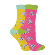 (7-9 Years, Elefanten) Miss Sparrow - 2er Pack Mädchen Bambus Socken mit Tiermotiv | Lustige Tiersocken | Miss Sparrow
