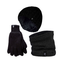 (M/L, Schwarz) Heat Holders - Heat Holders Herren Halswärmer Mütze Handschuhe Set Gestrickt Thermo Winter Set