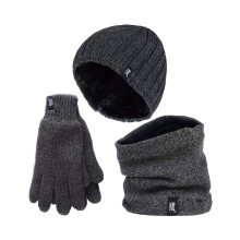 (M/L, Grau) Heat Holders - Heat Holders Herren Halswärmer Mütze Handschuhe Set Gestrickt Thermo Winter Set