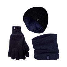 (L/XL, Marine) Heat Holders - Heat Holders Herren Halswärmer Mütze Handschuhe Set Gestrickt Thermo Winter Set