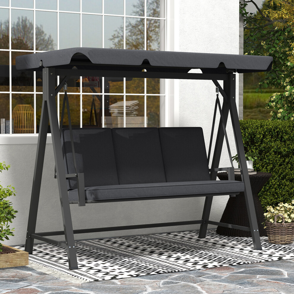 Outsunny 3 Seater Garden Swing Seat with Adjustable Canopy and Cushion Grey