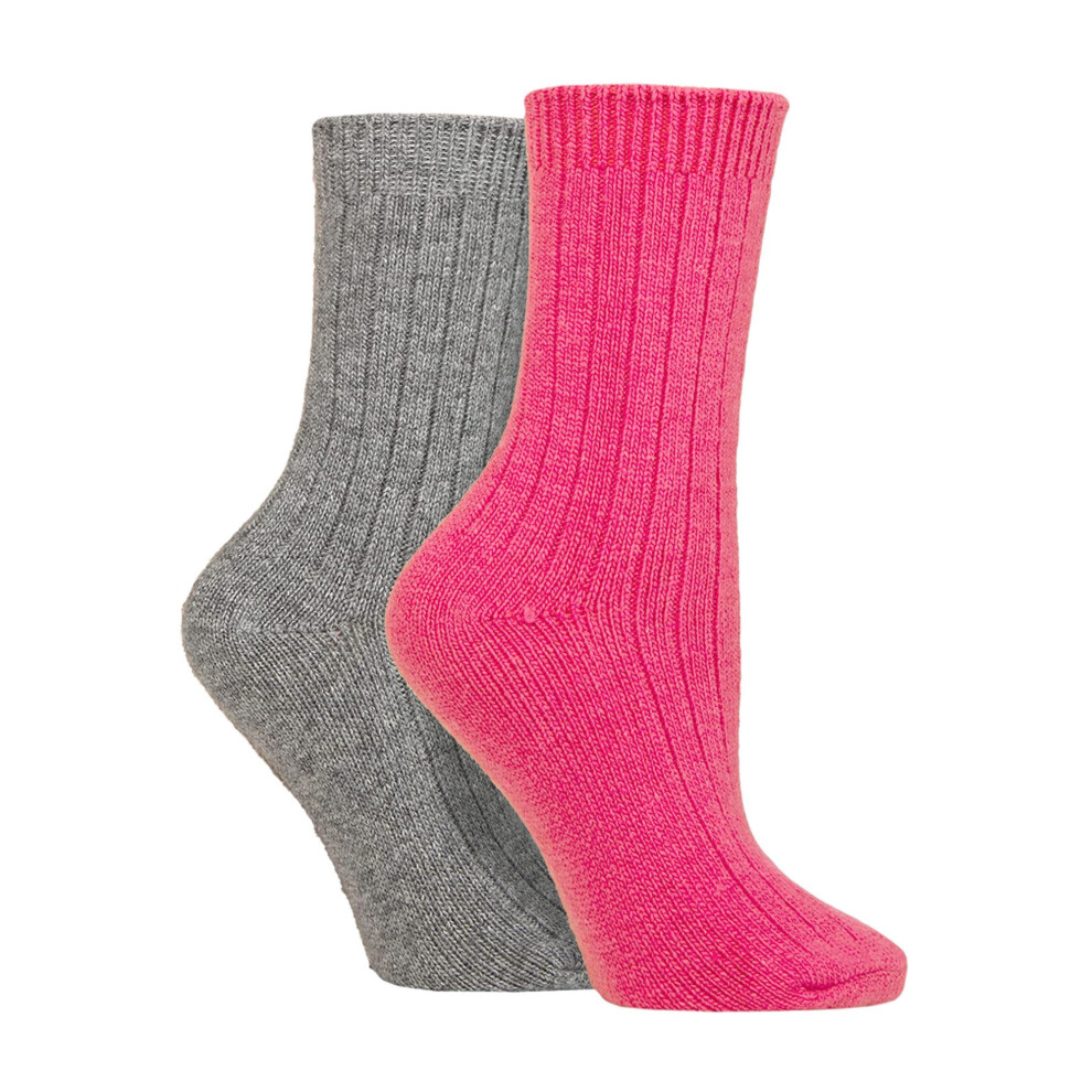 (4-8 UK, Pink/Grey) Wildfeet - 2 Pack Ladies Cashmere Wool Bed Socks for Sleep-image-OPC-PGJST9D-NEW