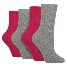(37-42, Grau/Rosa) Wildfeet - Wildfeet - 4er Pack Damen Kaschmir Socken | Weich Anti Blasen Stiefelsocken