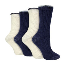 (37-42, Blau/Creme) Wildfeet - Wildfeet - 4er Pack Glitzer Socken Damen | Gestrickt Kuschelsocken with Lurex