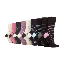 (04-Aug, Stil 5) Gentle Grip - 9er Pack Damen Bambus Socken Ohne Gummibund Extra Weit | Gentle Grip