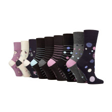 (04-Aug, Stil 6) Gentle Grip - 9er Pack Damen Bambus Socken Ohne Gummibund Extra Weit | Gentle Grip