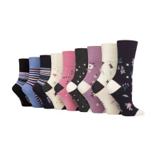 (04-Aug, Stil 4) Gentle Grip - 9er Pack Damen Bambus Socken Ohne Gummibund Extra Weit | Gentle Grip