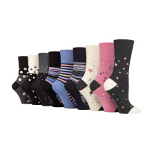 (04-Aug, Stil 3) Gentle Grip - 9er Pack Damen Bambus Socken Ohne Gummibund Extra Weit | Gentle Grip