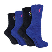 (37-42, Sterne) Wildfeet - 4er Pack Damen Flauschige Bettsocken Antirutsch | Kuschelige Socken | Wildfeet