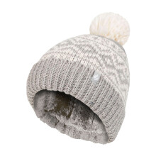 (One Size, Hellgrau) Heat Holders - Damen Gemusterte Bommel-Mütze | Heat Holders | Dicke Kabelstrick-Mütze Fleece