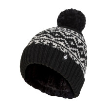 (One Size, Schwarz) Heat Holders - Damen Gemusterte Bommel-Mütze | Heat Holders | Dicke Kabelstrick-Mütze Fleece