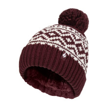 (One Size, Wein) Heat Holders - Damen Gemusterte Bommel-Mütze | Heat Holders | Dicke Kabelstrick-Mütze Fleece