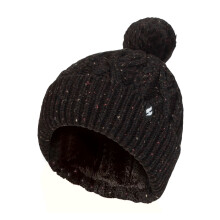 (One Size, Schwarz) Heat Holders - Damen Pom Pom Bommel-Mütze | Heat Holders | Winter Mütze im Kabelstrick-Design
