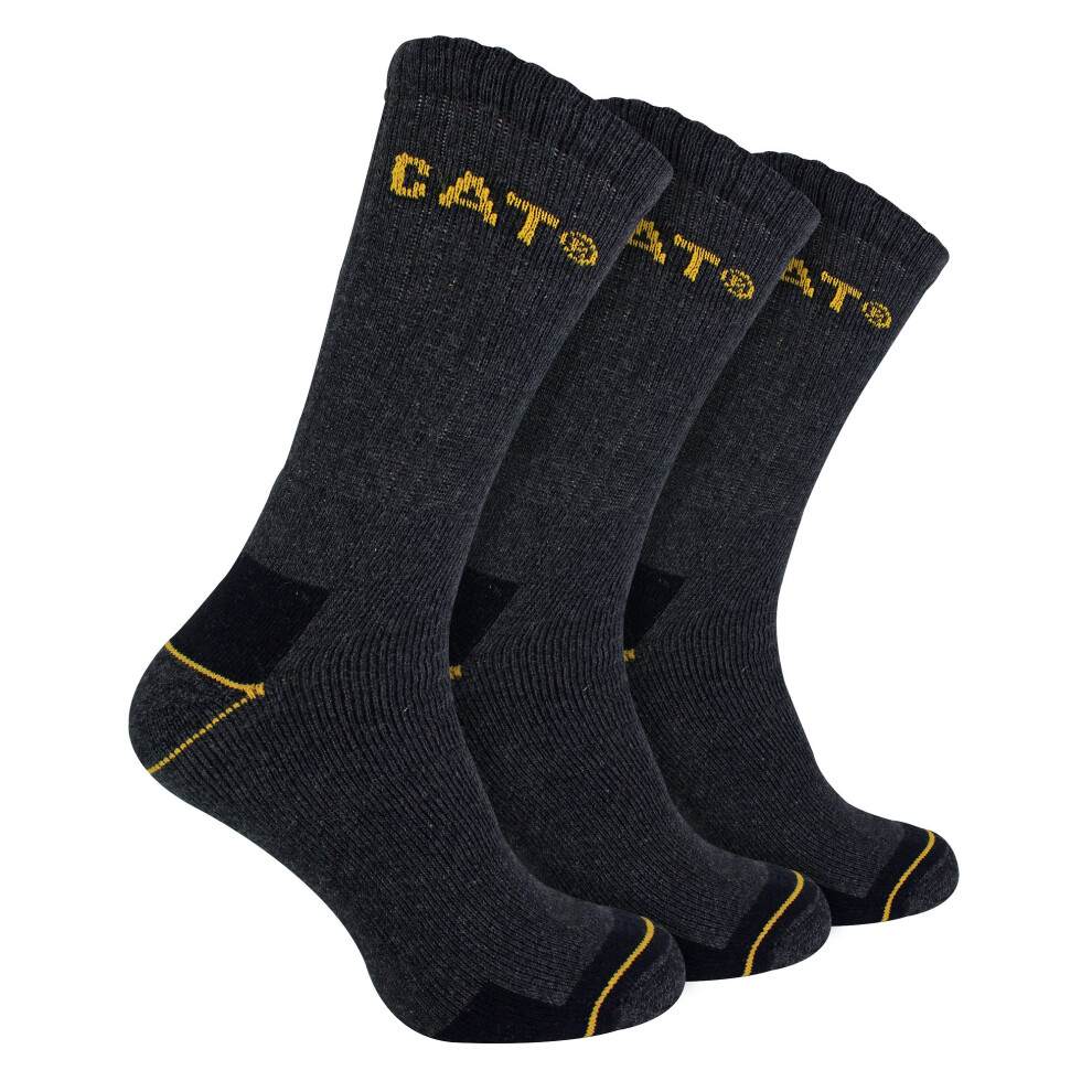 (6-9 UK, Charcoal) CAT - Mens 3 Pack Real Work Socks with Cushioned Heel & Toe