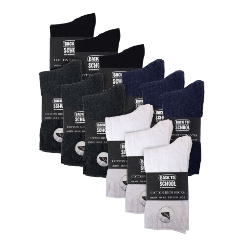 (11-14 Years, Assorted) Sock Snob - 24 Pair Multipack Kids Plain School Socks 1
